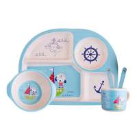 100% Biodegradable eco printed bamboo fiber kids tableware set