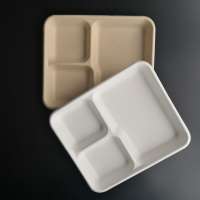 Eco Friendly Biodegradable Bagasse 3 Compartments Tray Sugarcane Compartment Trays Wheat Straw Fiber Lunch Tray