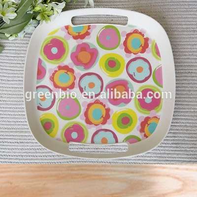 NEW green bamboo fiber lunch dinner tray with handle