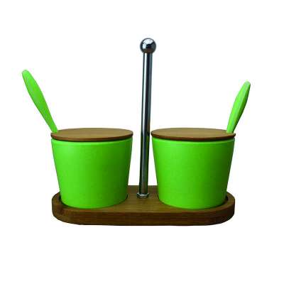 Natural Material Bamboo Fiber Spice Boxes with Spoon