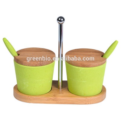 Eco-friendly and biodegradable bamboo fiber 3 pieces seansoning pot with bamboo lid