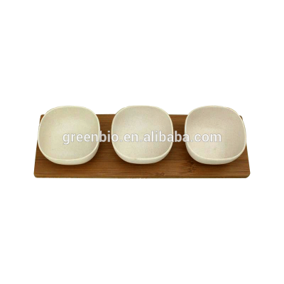 bamboo fiber food container with bamboo base, 3PCS