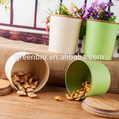 Eco-friendly and hot sale condiment set with bamboo fiber lid seasoning pot