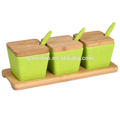 eco-friendly bamboo fiber Storage Bottles with lids, L25.6*W9.1*H8.2cm